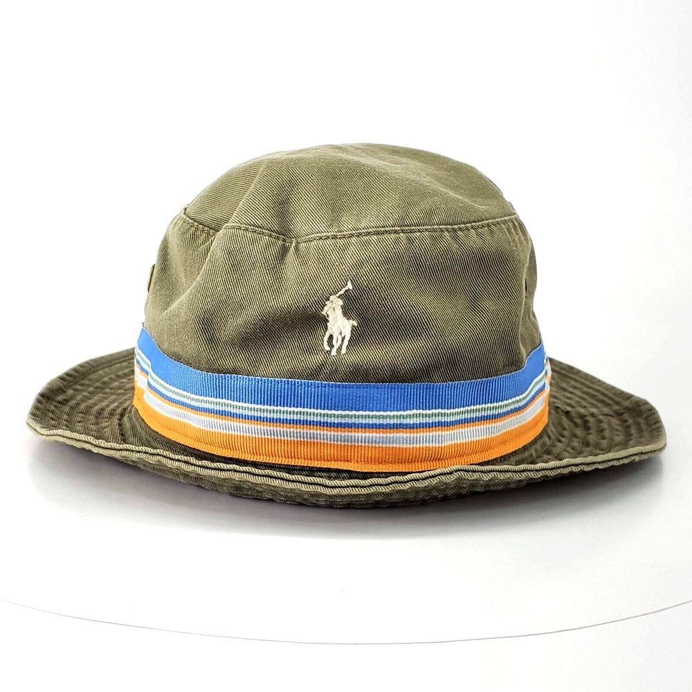 Vintage Rare Polo Ralph Lauren 90s Bucket Hat Green With Strip‎ Band S/M 41381